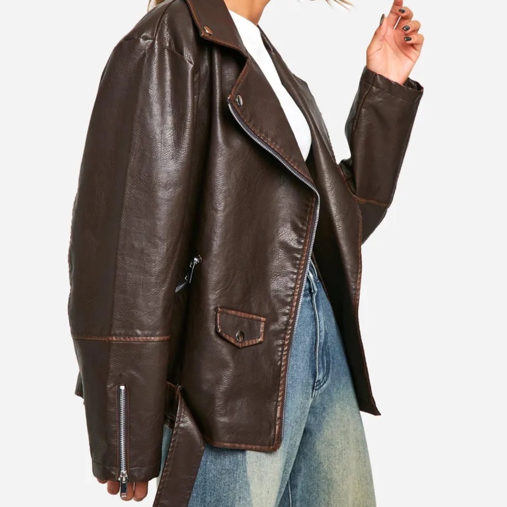 Boohoo Dark Brown Leather Jacket